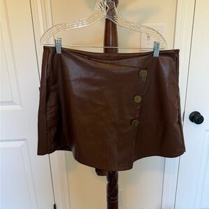 Elegant Brown Mini Skort with Button Accents